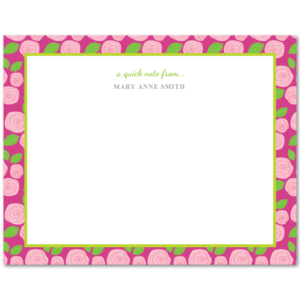 Women's Flat Note Cards (A2): Pink Floral Border